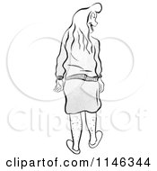 Poster, Art Print Of Cartoon Of A  Black And White Happy Frumpy Woman With Hairy Legs Royalty Free Vector Clipart