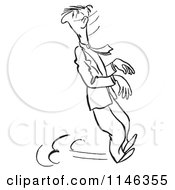 Cartoon Of A Black And White Business Man Skidding To A Halt And Looking Back Royalty Free Vector Clipart