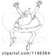 Cartoon Of An Outlined Santa Excitedly Jumping Up And Down Royalty Free Vector Clipart