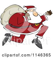 Cartoon Of Santa Running With His Bag Royalty Free Vector Clipart