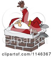 Poster, Art Print Of Cartoon Of  Santa Stuck In A Chimney And Waving For Help Royalty Free Vector Clipart