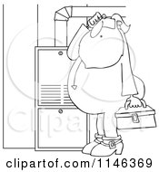 Poster, Art Print Of Outlined Santa In His Pajamas Trying To Fix A Furnace