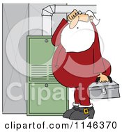 Poster, Art Print Of Santa In His Pajamas Trying To Fix A Furnace