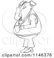 Poster, Art Print Of Outlined Man Holding Coffee Scratching His Head And Looking Up