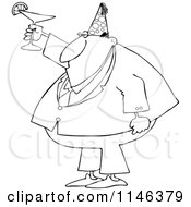 Poster, Art Print Of Outlined Businessman Wearing A Party Hat And Toasting