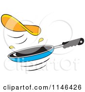 Cartoon Of A Pancake Flipping Over A Frying Pan Royalty Free Vector Clipart by Johnny Sajem
