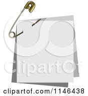 Clipart Of A Gold Safety Pin Through Papers Royalty Free Vector Illustration