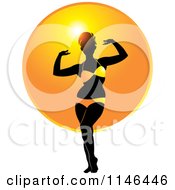 Clipart Of A Proud Woman Flaunting Her Bikini Over An Orange Circle Royalty Free Vector Illustration by Lal Perera