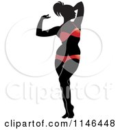 Clipart Of A Silhouetted Woman Strutting In A Red Bikini Royalty Free Vector Illustration by Lal Perera