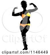 Clipart Of A Silhouetted Woman Strutting In An Orange Bikini Royalty Free Vector Illustration