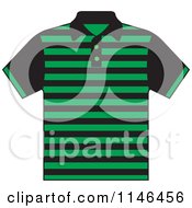Green And Black Striped Mens Polo Shirt