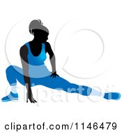 Poster, Art Print Of Silhouetted Gymnast Woman Stretching In A Blue Leotard