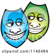 Poster, Art Print Of Happy Blue And Green Shields Or Masks