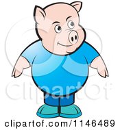 Clipart Of A Chubby Pig In A Blue Shirt Royalty Free Vector Illustration by Lal Perera