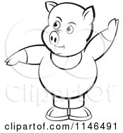 Poster, Art Print Of Chubby Black And White Pig In Clothes With One Hand Up