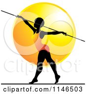 Silhouetted Gymnast Woman On A Balance Beam Over An Orange Circle