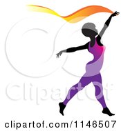 Silhouetted Gymnast Woman Ribbon Dancing In A Purple Leotard