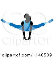 Silhouetted Gymnast Woman Balancing On Her Hands In A Blue Leotard