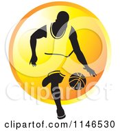 Poster, Art Print Of Basketball Player Dribbling Over An Orange Circle