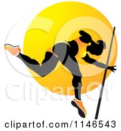 Silhouetted Pole Vault Woman Over An Orange Circle