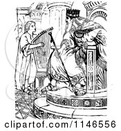 Poster, Art Print Of Retro Vintage Black And White David Playing A Harp For King Saul