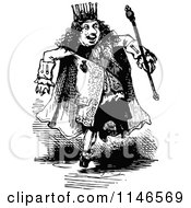 Clipart Of A Retro Vintage Black And White Fat Jolly King Royalty Free Vector Illustration