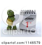 Poster, Art Print Of 3d Tortoise Revealing New Years Day On A Calendar