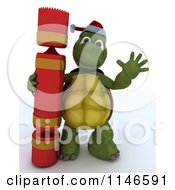 3d Tortoise Waving With A Christmas Cracker