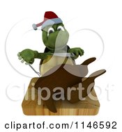 Poster, Art Print Of 3d Christmas Tortoise Trimming A Roasted Turkey