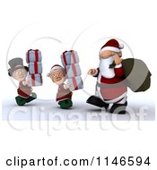 Poster, Art Print Of 3d Santa And Christmas Elves Carrying Gifts