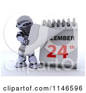 Poster, Art Print Of 3d Robot And Christmas Eve On A Calendar