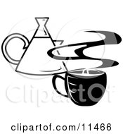 Steaming Hot Cup Of Coffee And A Coffee Pot Clipart Illustration by AtStockIllustration