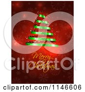 Merry Christmas Greeting Under A Green Spiral Ribbon Tree On Red Snowflakes