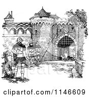 Poster, Art Print Of Retro Vintage Black And White Fortress With Guards