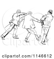 Clipart Of Retro Vintage Black And White Soldiers Apprehending A Man Royalty Free Vector Illustration