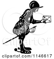 Clipart Of A Retro Vintage Black And White Soldier Delivering A Letter Royalty Free Vector Illustration by Prawny Vintage