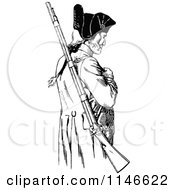 Clipart Of A Retro Vintage Black And White Soldier With A Rifle Royalty Free Vector Illustration
