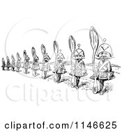 Clipart Of Retro Vintage Black And White Spoon Soldiers Royalty Free Vector Illustration