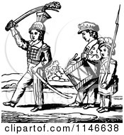 Clipart Of A Retro Vintage Black And White Group Of Soldier Boys Royalty Free Vector Illustration