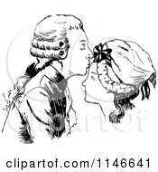 Clipart Of A Retro Vintage Black And White Man Kissing A Womans Forehead Royalty Free Vector Illustration