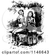 Poster, Art Print Of Retro Vintage Black And White Shy Courting Couple On A Bench
