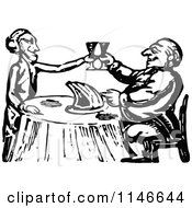 Clipart Of A Retro Vintage Black And White Couple Toasting Over A Ham Royalty Free Vector Illustration by Prawny Vintage