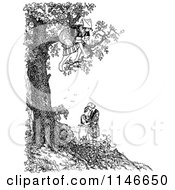 Poster, Art Print Of Retro Vintage Black And White Woman In A Tree Over A Couple