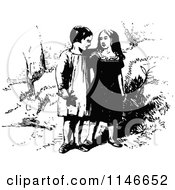 Poster, Art Print Of Retro Vintage Black And White Young Strolling Couple