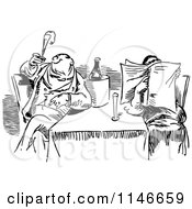 Clipart Of A Retro Vintage Black And White Dining Couple Reading And Smoking Royalty Free Vector Illustration