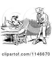 Poster, Art Print Of Retro Vintage Black And White Man Behind His Wife Writing