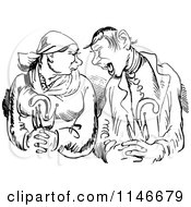 Clipart Of A Retro Vintage Black And White Annoyed Couple Royalty Free Vector Illustration