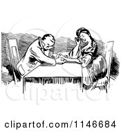 Poster, Art Print Of Retro Vintage Black And White Romantic Couple Holding Hands At A Table
