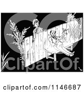 Poster, Art Print Of Retro Vintage Black And White Woman Looking At A Grumpy Man On The Other Side Of A Fence