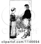 Poster, Art Print Of Retro Vintage Black And White Couple Holding Hands In A Village